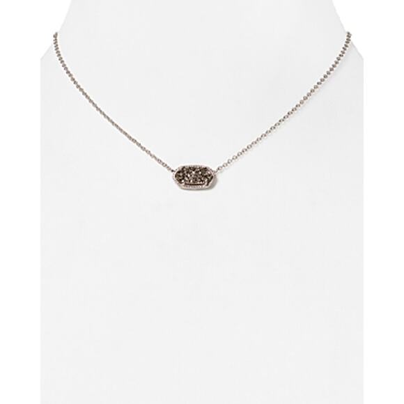 NWT Kendra Scott Elisa Pendant Necklace Women Rhodium-Plated Platinum Drusy - Picture 1 of 1